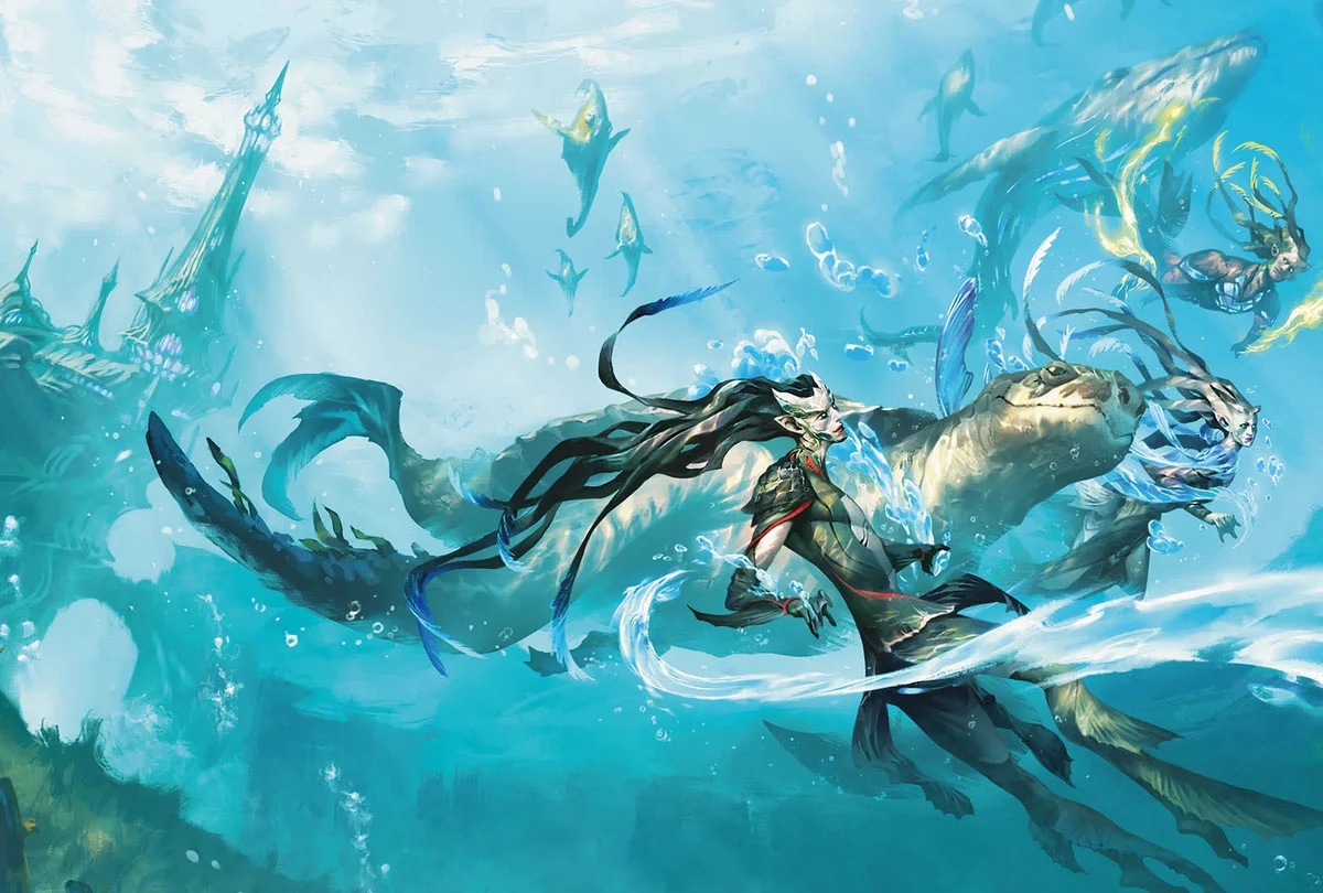 Nauctis: The Sunken Realm — underwater city and its inhabitants in the official teaser artwork. Art: Wizards of the Coast. Source: the Nauctis product page.