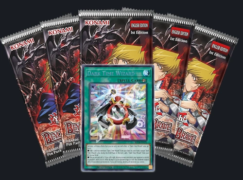 Konami's Beyond the Brave booster packs and promotional Dark Time Wizard card.